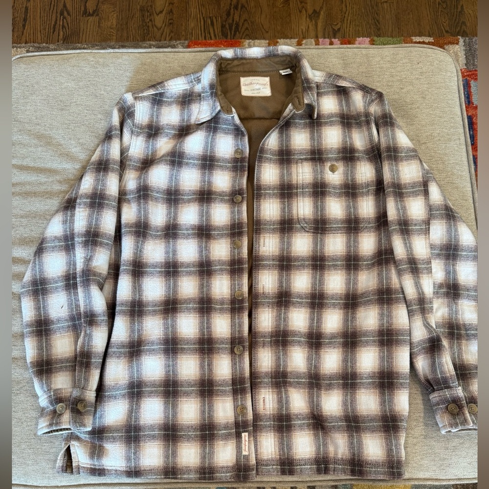 Weatherproof Vintage Brown and Cream Flannel style Plaid Jacket shirt size M